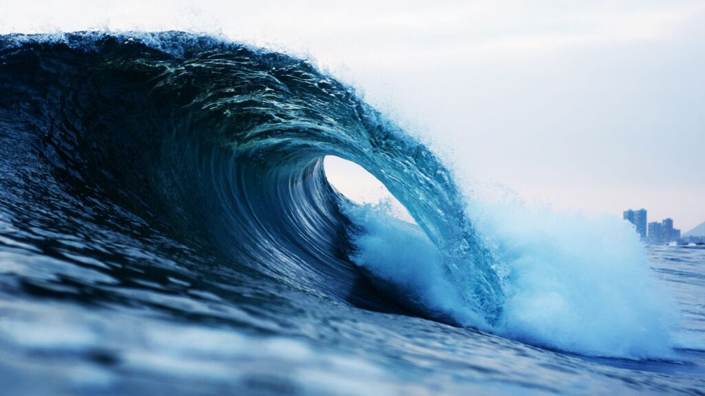 Capturing the energy of a barrel wave crashing on the Chilean coast.