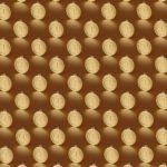 Multiple gold medals arranged in a repeating pattern on a brown backdrop.
