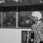 Close-up of a roller hockey player in action on an outdoor rink in Tucson, Arizona.