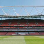View of empty stands at Emirates Stadium, London, home of Arsenal FC.