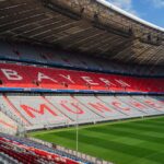 Explore the iconic Allianz Arena in Munich, home to FC Bayern, captured empty and sunlit.