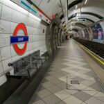 Inside view of London's Bank station platform on the underground subway system.