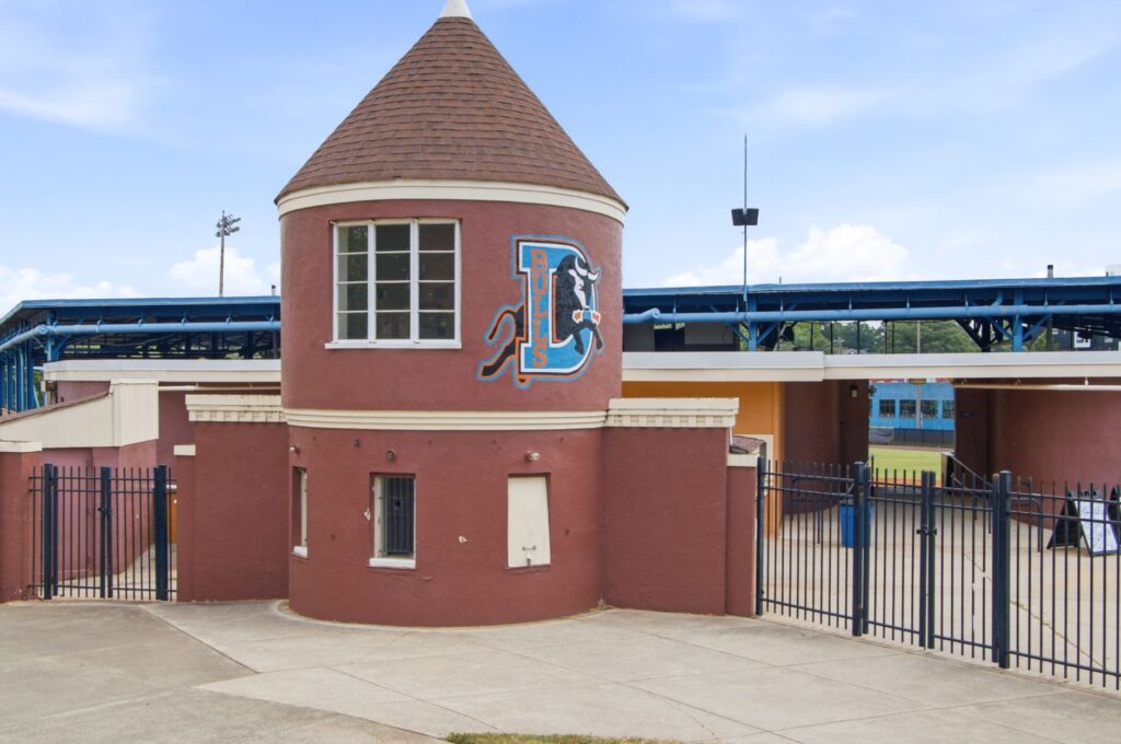 Entrance to the iconic Durham Bulls Athletic Park in North Carolina.