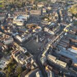 Drone shot of Ripon Market Square, showcasing the charming layout of the historic town in England.