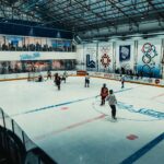 Action-packed shot of an ice hockey game at Fantasy Skate in Buenos Aires, Argentina.