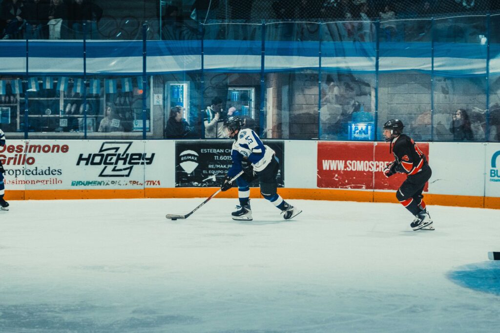 Dynamic action shot of an ice hockey game in Buenos Aires. Captured during a thrilling match.