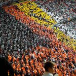 Vibrant fan sections create a striking pattern at a stadium in Munich.