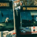 Two public buses at a station in Gdańsk, offering a glimpse of local transportation.