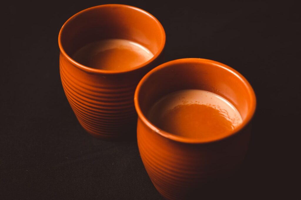 Warm Indian chai served in traditional clay cups, showcasing authentic Indian beverage culture.