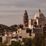 Panoramic townscape featuring historic church in Real de Catorce, S.L.P., México.
