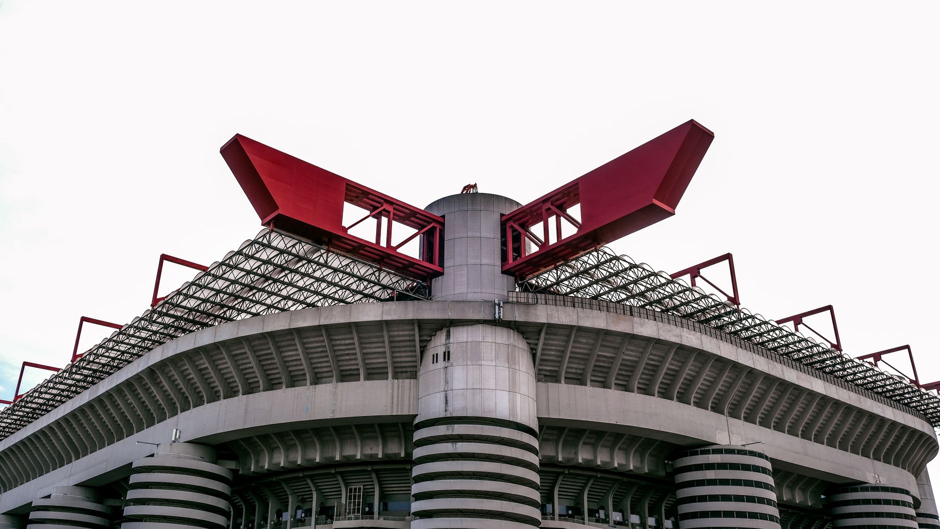 Close-up view of the iconic San Siro Stadium in Milan, showcasing its unique architecture.