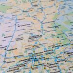 Close-up view of a detailed map highlighting Southern Africa's cities and routes.
