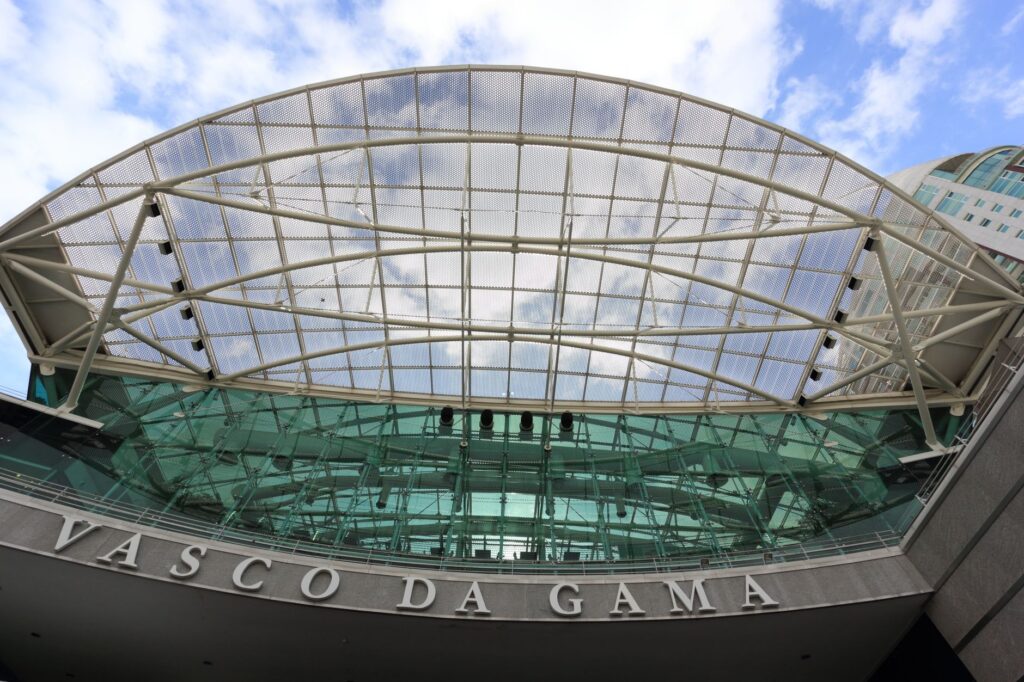 Explore the sleek modern architecture of Vasco da Gama, Lisbon, highlighting its contemporary structure.