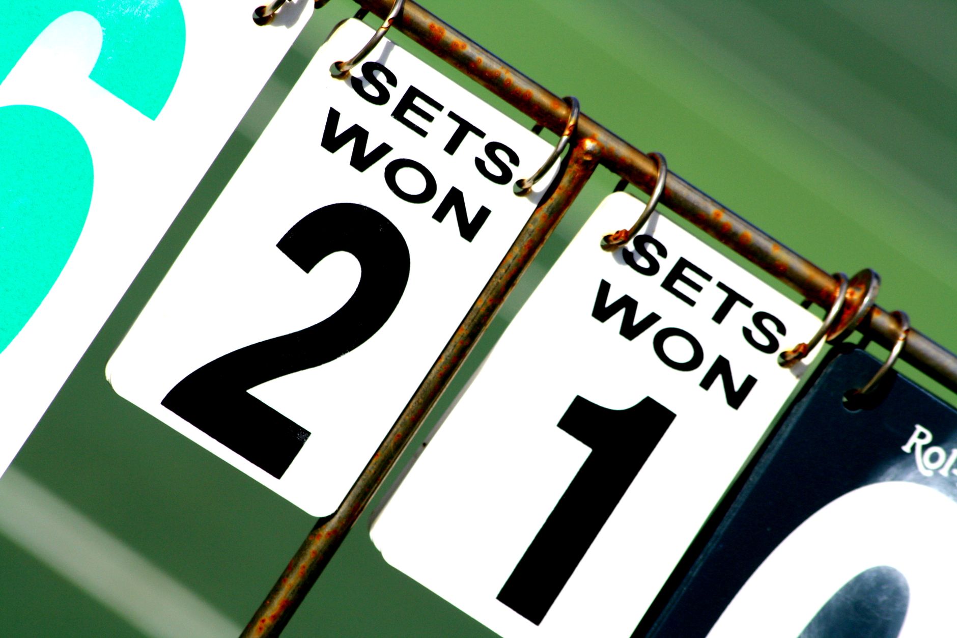 Close-up of a tennis scoreboard showing games won by each player.