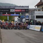 Cyclists begin the UCI Mountain Bike World Cup race in Albstadt, Germany.